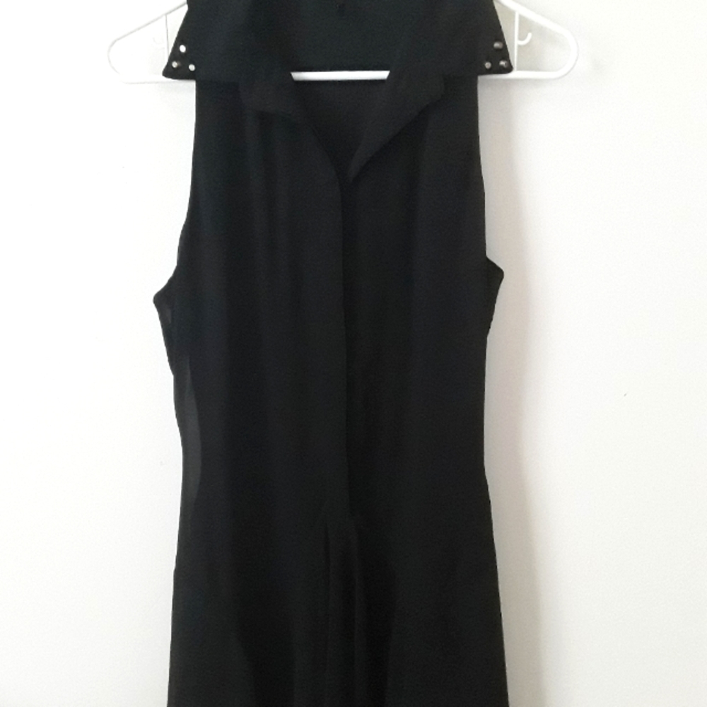 Studded Collar Button Down High Low Dress